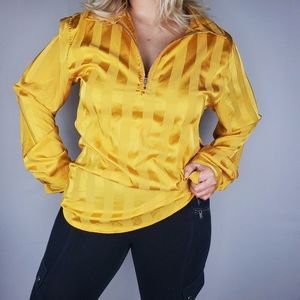 Bright Yellow Striped Zip Long Sleeve Blouse
